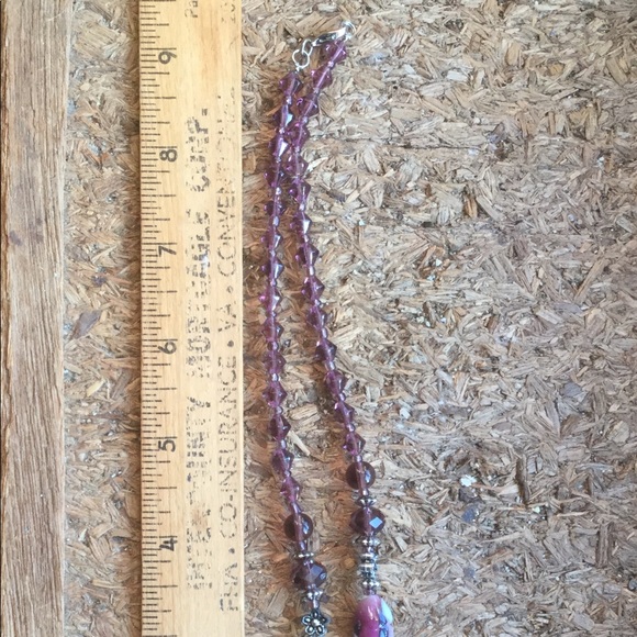 🔥 Vintage Purple Swirl Art Glass Necklace - Purple & Crystal Beads💕 - Picture 6 of 6